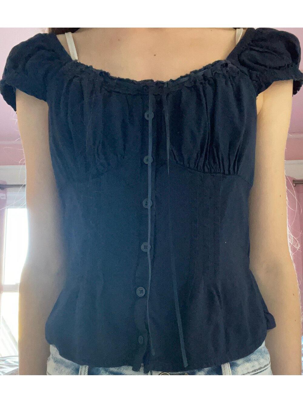 Vintage Hollister Top Sz S Crop Babydoll Y2K Bella Swan Short Sleeve
